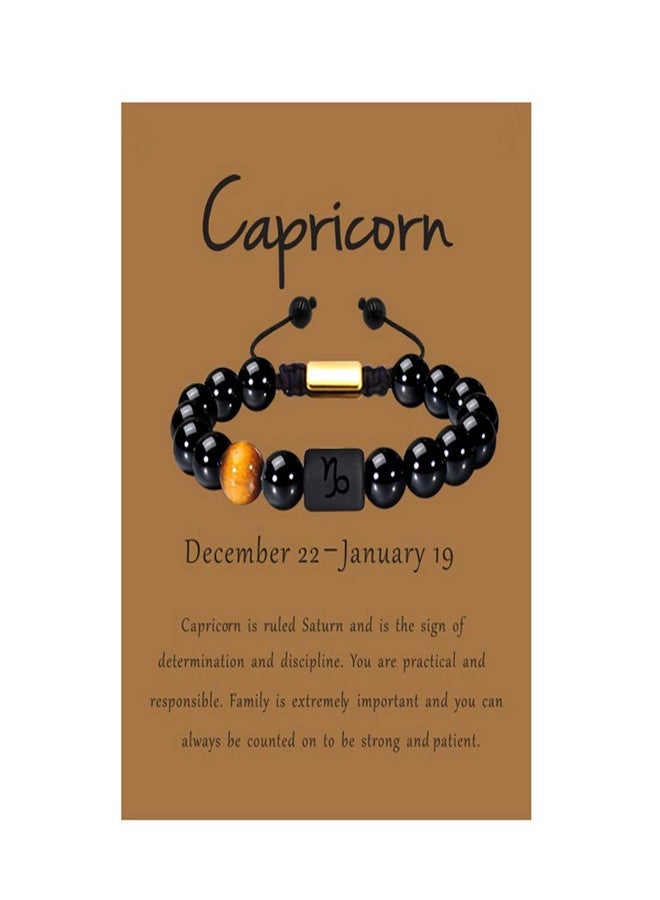VLINRAS Capricorn Gifts Men Women Zodiac Capricorn Bracelet Braided Adjustable Black Onyx Horoscope Jewelry - Image 1